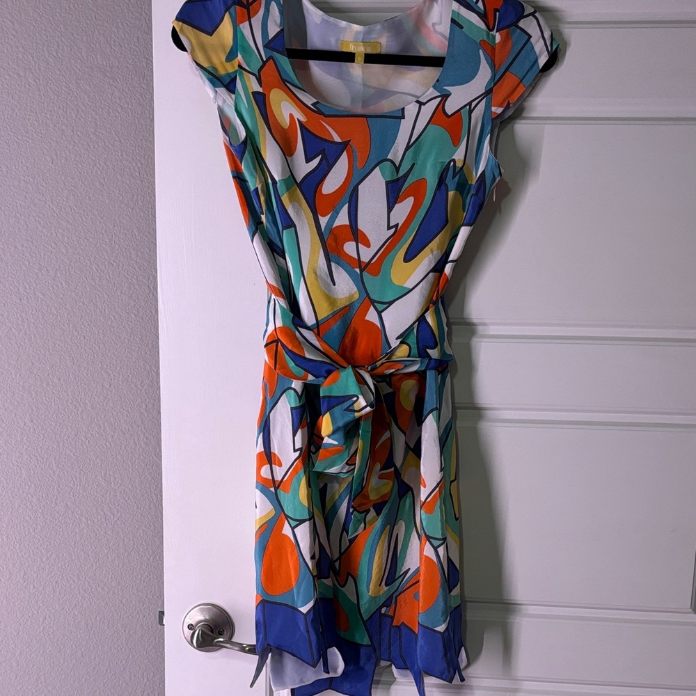 Colorful Silk Abstract Print Women's Dress